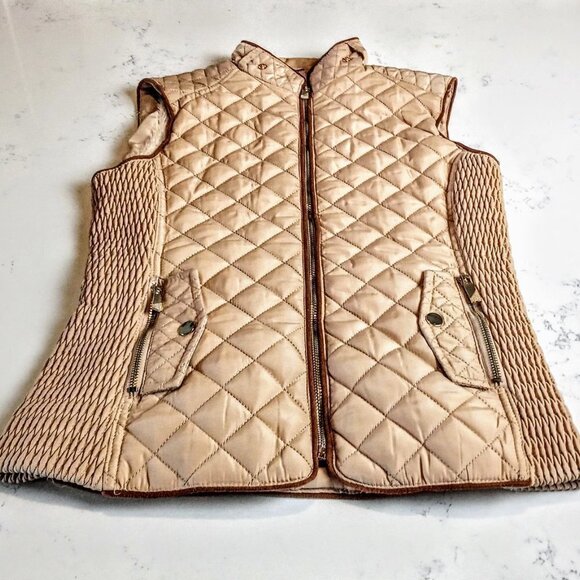 Rock Revolution Tan Quilted Faux Fur Lined Zip Vest - Picture 3 of 7
